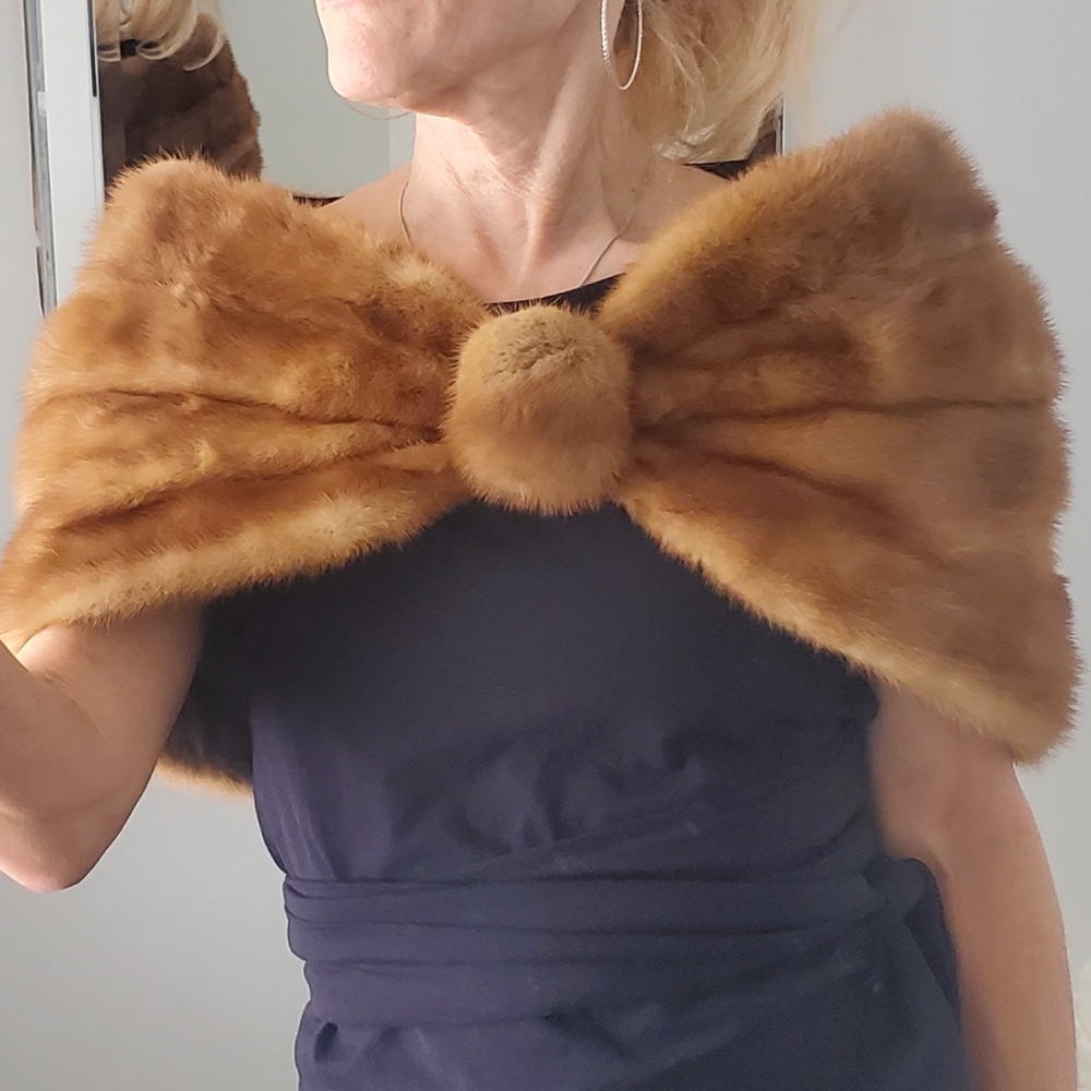 Vintage Mink Fur Shawl Shrug Stole Cape Poncho